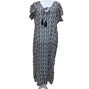 NWT Black/White Rock Flower Paper‎ Tunic Beach Dress Swimsuit Cover Size Small